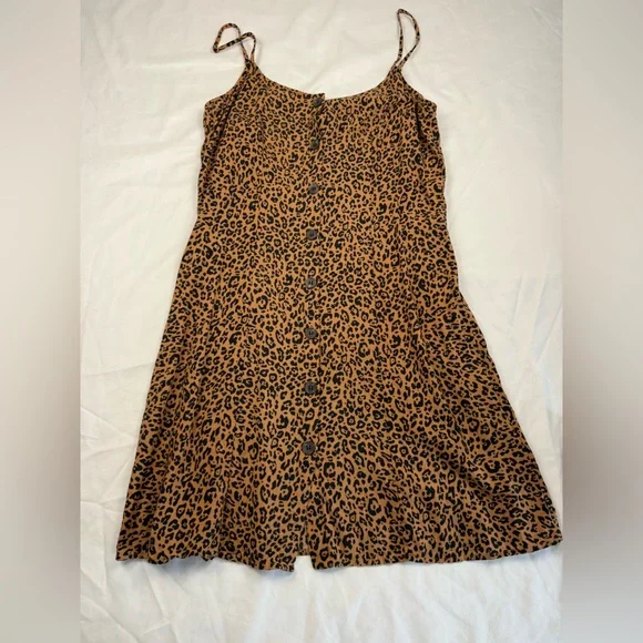 H&M Leopard Print Button Front Cami Dress Size 2 - Picture 1 of 5